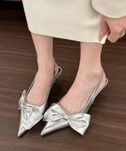 Women Silver Bow High Heel Sandals Pointed Toe Faux Leather