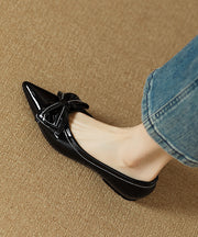 Women Splicing Bow Flat Shoes Rose Faux Leather Pointed Toe