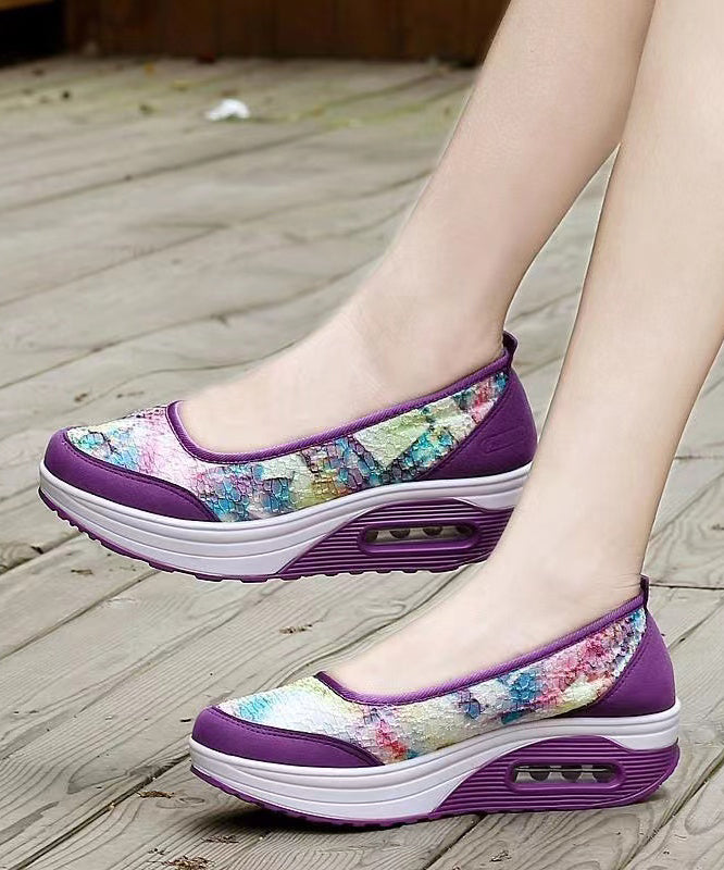 Women Splicing Platform Purple Breathable Mesh