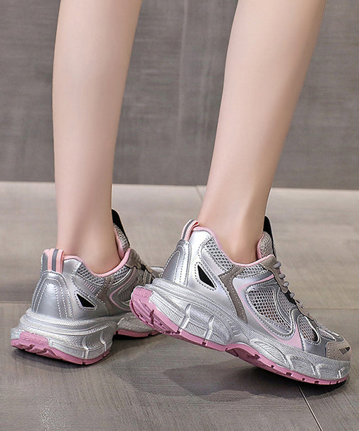 Women Splicing Platform Sport Shoes Pink Breathable Mesh