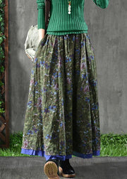 Women Velour Green cashew nuts Skirt Maxi Length