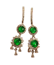 Women Sterling Silver Inlaid Zircon Jade Tassel Drop Earrings