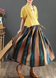 Women Striped A Line Gray crane Skirts Linen