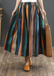 Women Striped A Line Gray crane Skirts Linen