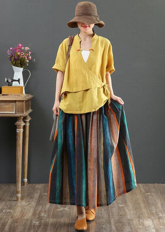 Women Striped A Line Gray crane Skirts Linen