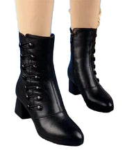 Women Versatile Chunky Boots Black Soft Comfortable