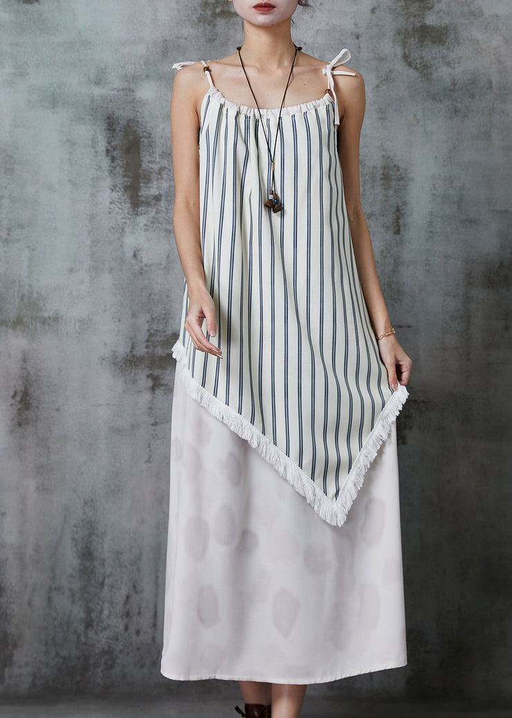 Women White Asymmetrical Patchwork Striped Summer Dress