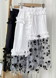 Women White Embroideried Floral Elastic Waist Asymmetrical Patchwork Tulle A Line Skirt Summer