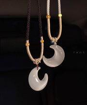 Women White Hand woven Cat's Eye Stone Moon Pendant Necklace