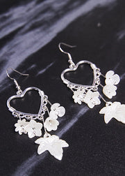 Women White Leaf Acrylic Heart-shaped Drop Earrings