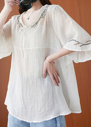 Women White Neck Tie Tops Half Sleeve