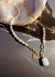 Women White Overgild Pearl Pendant Necklace