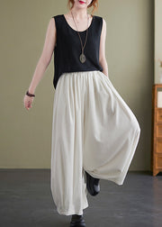 Women White Oversized Draping Cotton Pants Summer