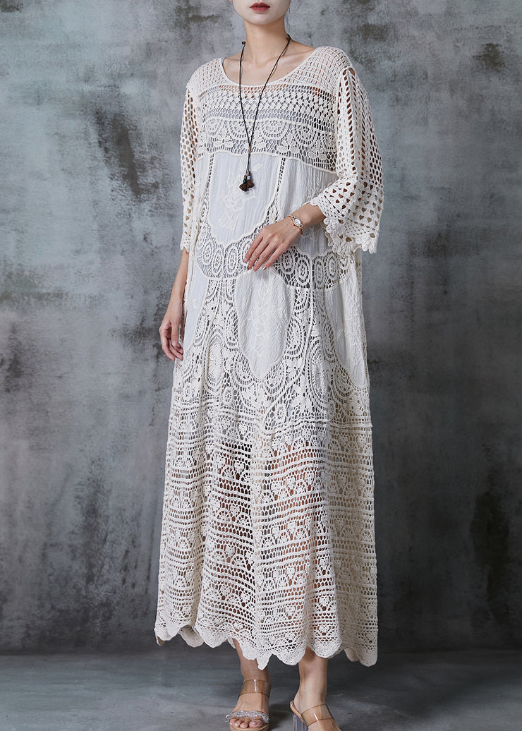 Women White Oversized Hollow Out Lace Long Dress Summer