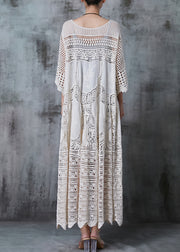 Women White Oversized Hollow Out Lace Long Dress Summer