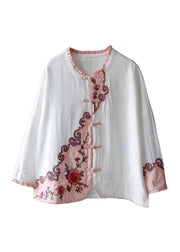 Women White Ruffled Embroideried Patchwork Cotton Tops Spring