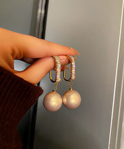 Women White Sterling Silver Alloy Zircon Pearl Drop Earrings