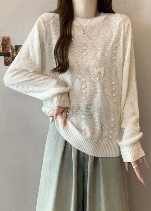 Women White Tasseled Butterfly Knit Tops Fall