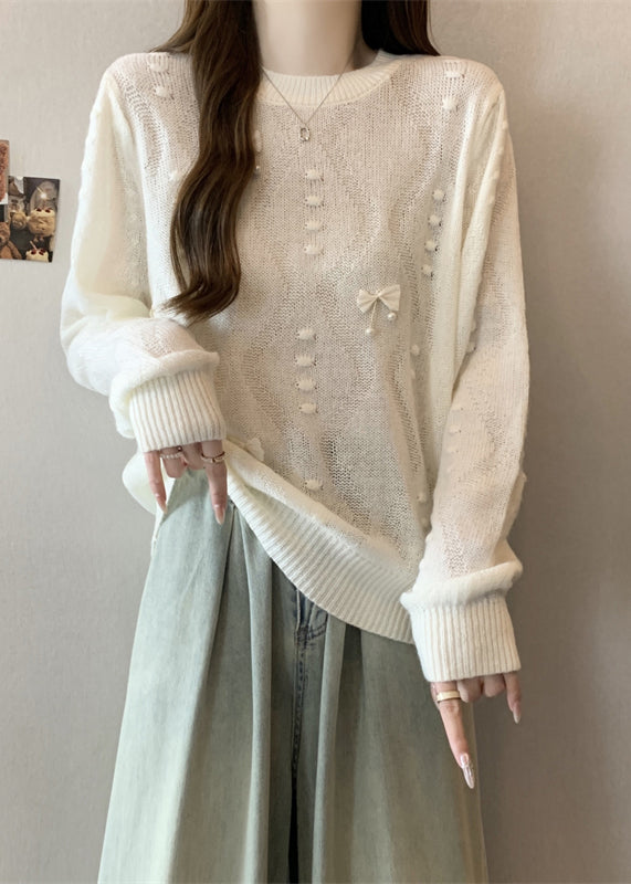 Women White Tasseled Butterfly Knit Tops Fall