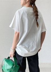 Women White Wrinkled Cotton T Shirt Tops Short Sleeve