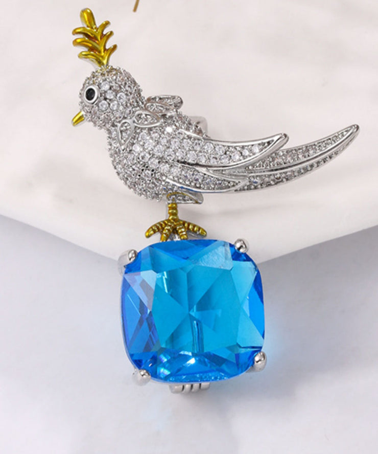 Women Yellow Copper Zircon Inlaid Gem Stone Little Bird Brooches