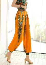 Women Yellow High Waist Print Lantern Pants Spring