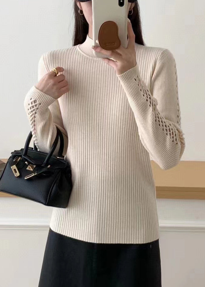 Women Yellow Hollow Out Solid Knit Sweater Fall