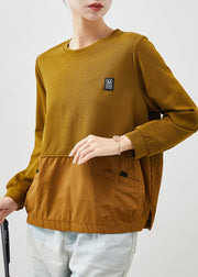 Women Yellow Oversized Patchwork Cotton Sweatshirt Spring