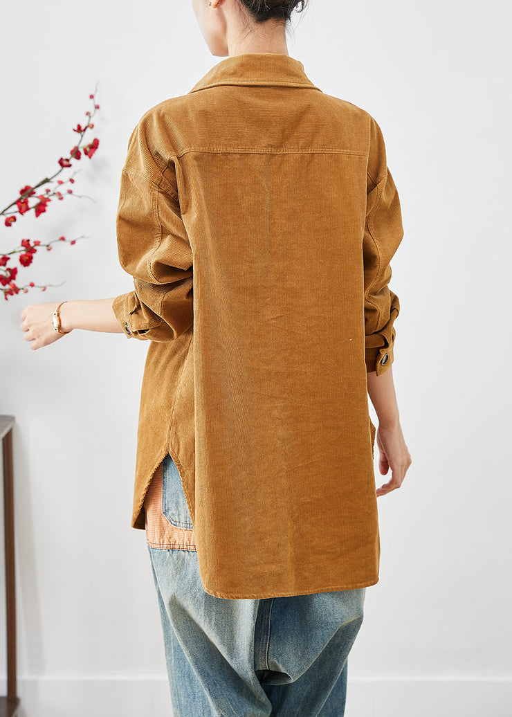 Women Yellow Oversized Pockets Corduroy Coats Fall