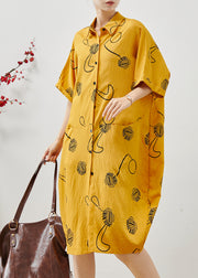 Women Yellow Oversized Print Cotton Holiday Dress Summer