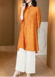 Women Yellow Stand Collar Oversized Silk Two Pieces Set Summer