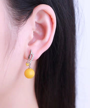 Women Yellow Sterling Silver Beeswax Ball Drop Earrings