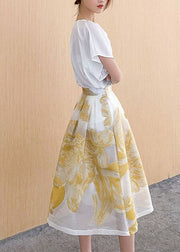 Women Yellow Wrinkled Patchwork Embroideried Tulle Skirt Summer