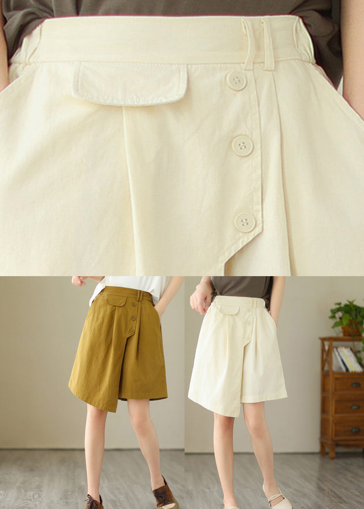 Yellow Asymmetrical Button Wide Leg Shorts