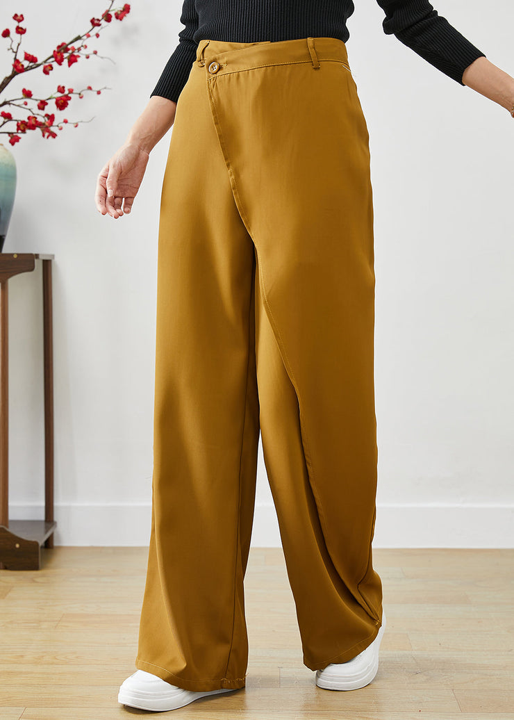 Yellow Draping Spandex Pants Asymmetrical High Waist Fall