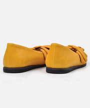 Yellow Floral Cowhide Leather Women Splicing Flat Feet Shoes