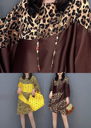 Yellow Leopard Patchwork Long Dresses Long Sleeve