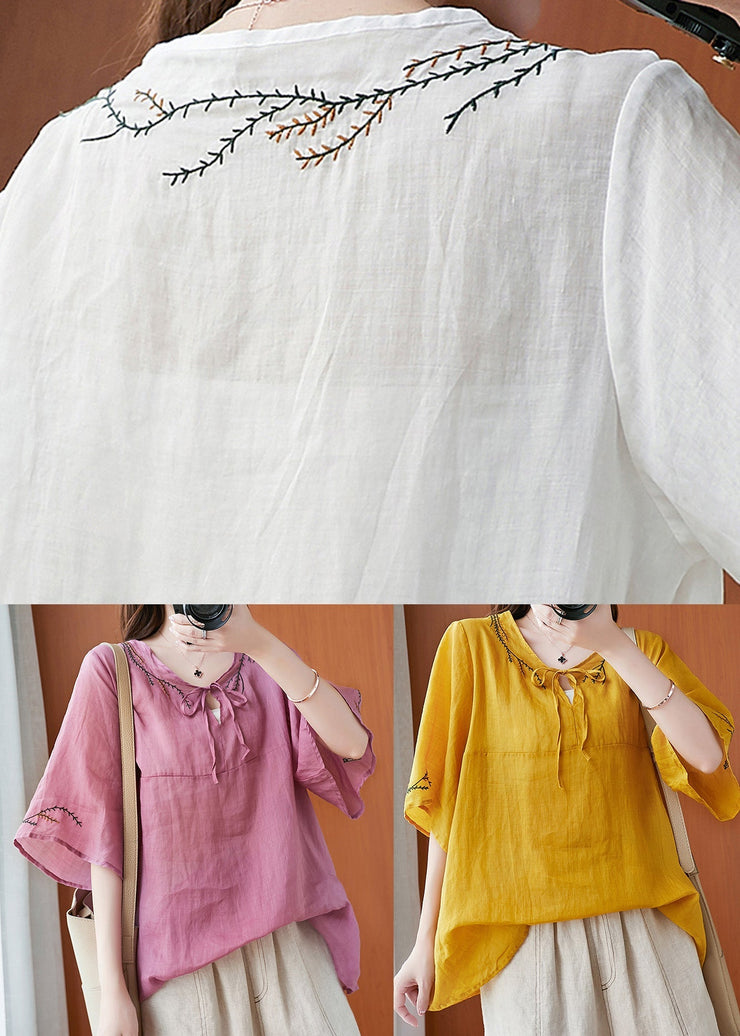 Yellow O-Neck Patchwork Solid Shirts Half Sleeve