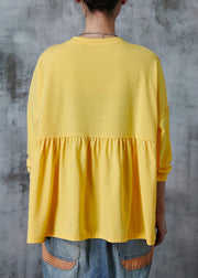 Yellow Patchwork Cotton Sweatshirt Oversized Fall