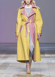 Yellow Patchwork Faux Leather Trench Cinched Fall