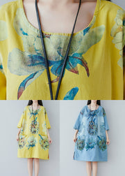 Yellow Patchwork Print Cotton Dress Half Sleeve