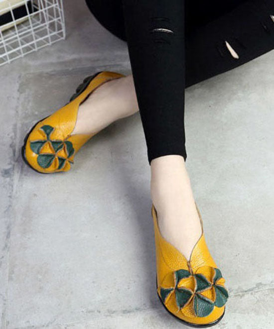 Yellow Penny Loafers Cowhide Leather Comfortable Splicing