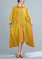 Yellow Peter Pan Collar Button Long Shirts Dress Half Sleeve