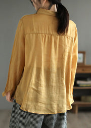 Yellow Peter Pan Collar Silk Linen Shirt Long Sleeve