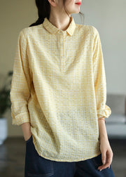 Yellow Plaid Button Cotton Shirt Long Sleeve