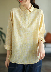 Yellow Plaid Button Cotton Shirt Long Sleeve