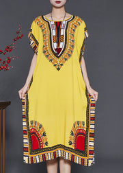 Yellow Print Chiffon Holiday Dress Oversized Summer