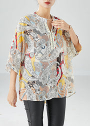 Yellow Print Cotton Shirts Oversized Batwing Sleeve