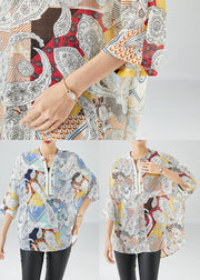 Yellow Print Cotton Shirts Oversized Batwing Sleeve