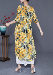 Yellow Print Cotton Vacation Dresses Oversized Summer